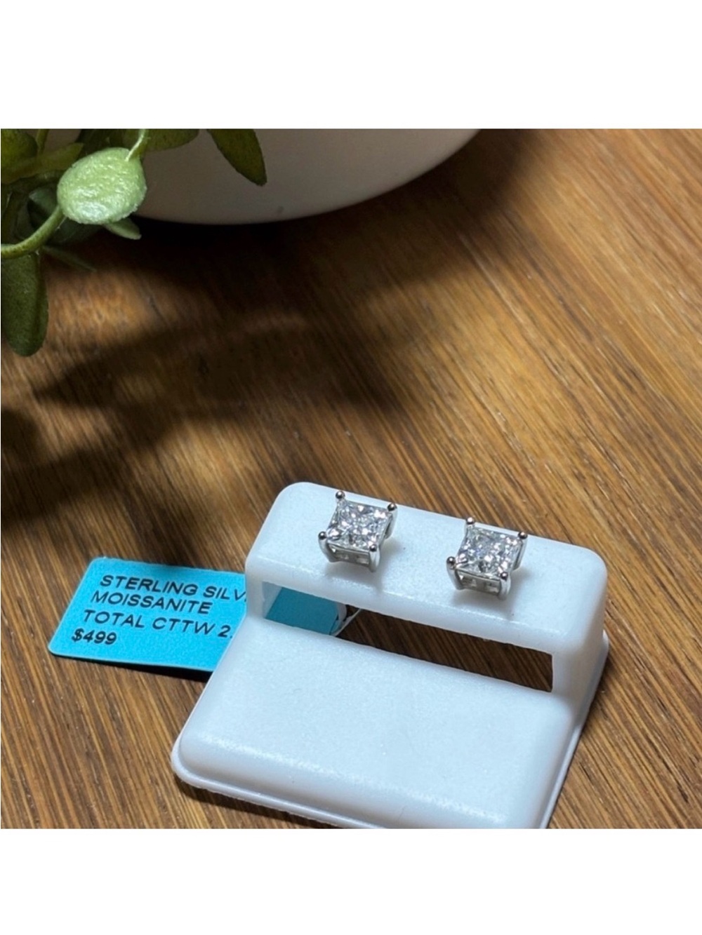 NWT Princess-Cut Moissanite Sterling Silver Stud Earrings- CTTW 2.42
